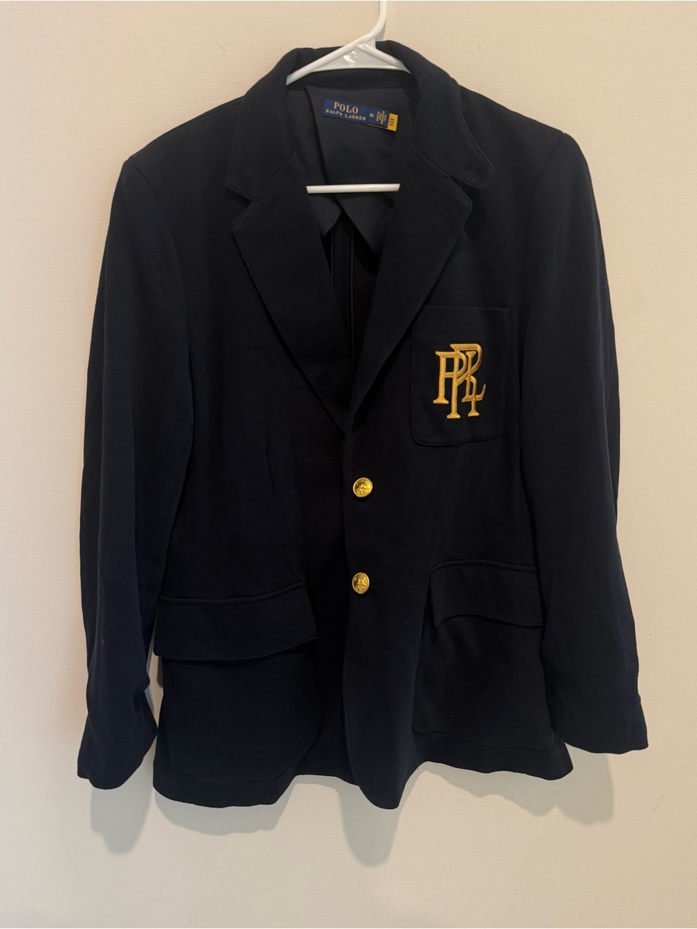 Polo Ralph Lauren Blazer Womens Sz 12 Navy PRL Monogram Crest Knit